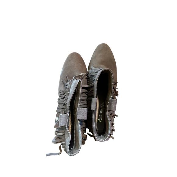 Restricted Suede Leather Fringe Ankle Booties Pull-On Almond Toe Brown Sz 9 NEW - Picture 3 of 5